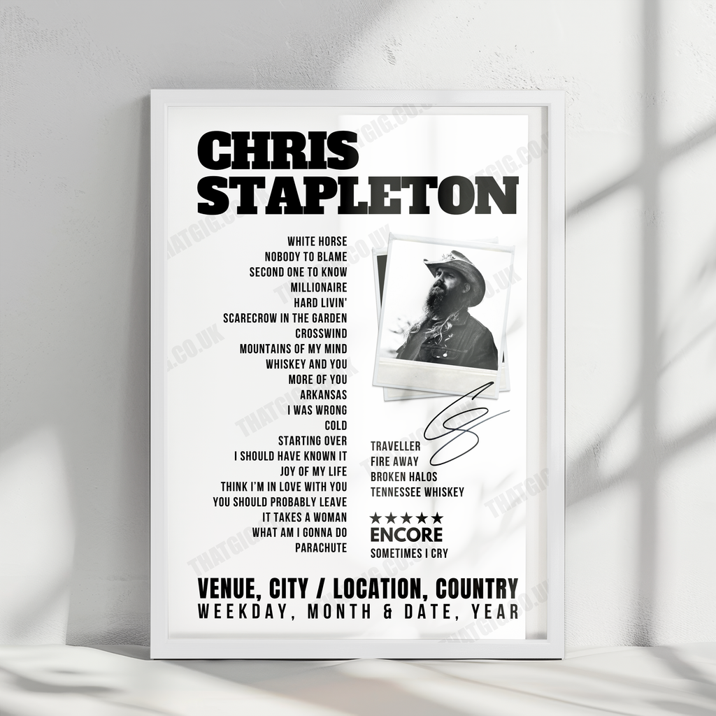 Chris Stapleton Setlist Poster - Cynthia Woods Mitchell Pavilion, The Woodlands - October 28th, 2022