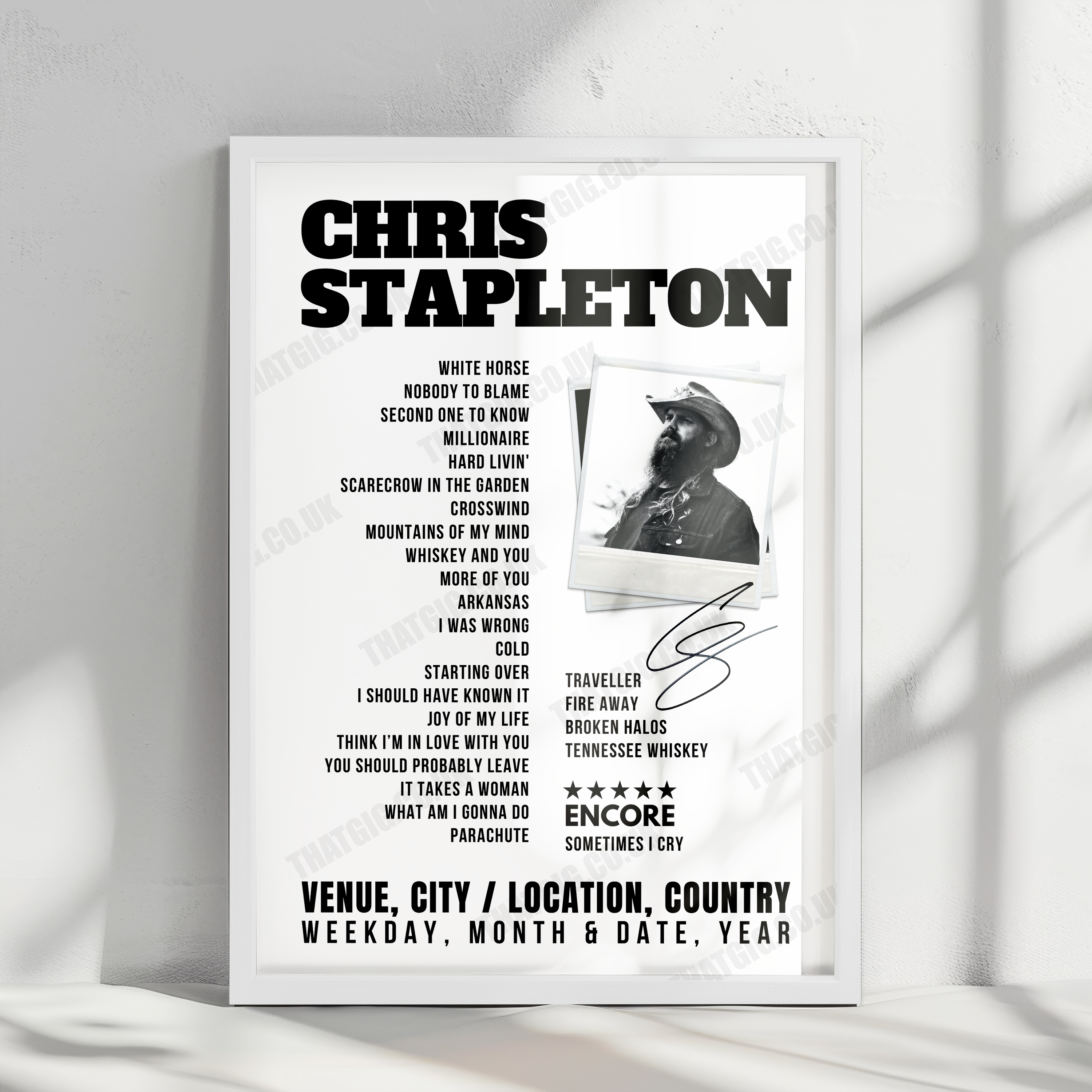 Chris Stapleton Setlist Poster - Cynthia Woods Mitchell Pavilion, The Woodlands - October 28th, 2022
