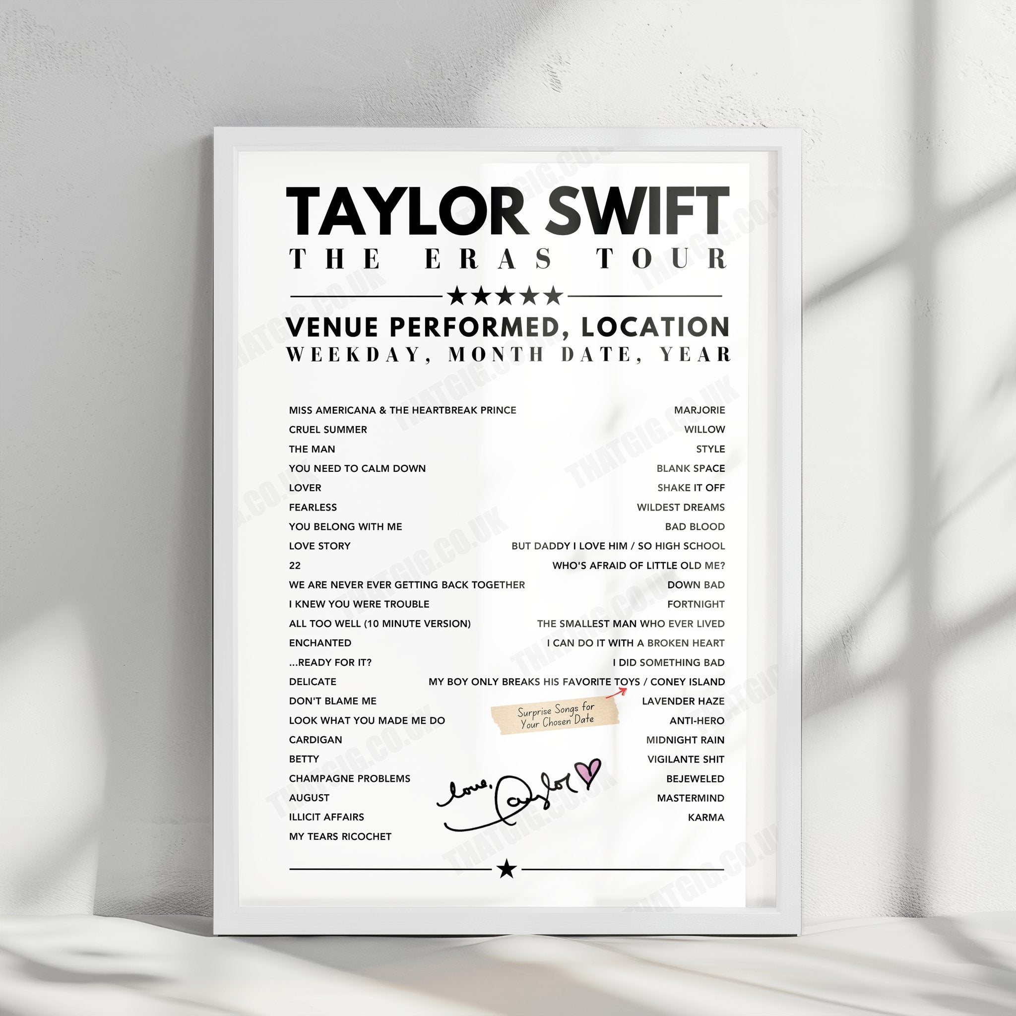 Taylor Swift Setlist Poster - Foro Sol, Mexico City - August 25th, 2023