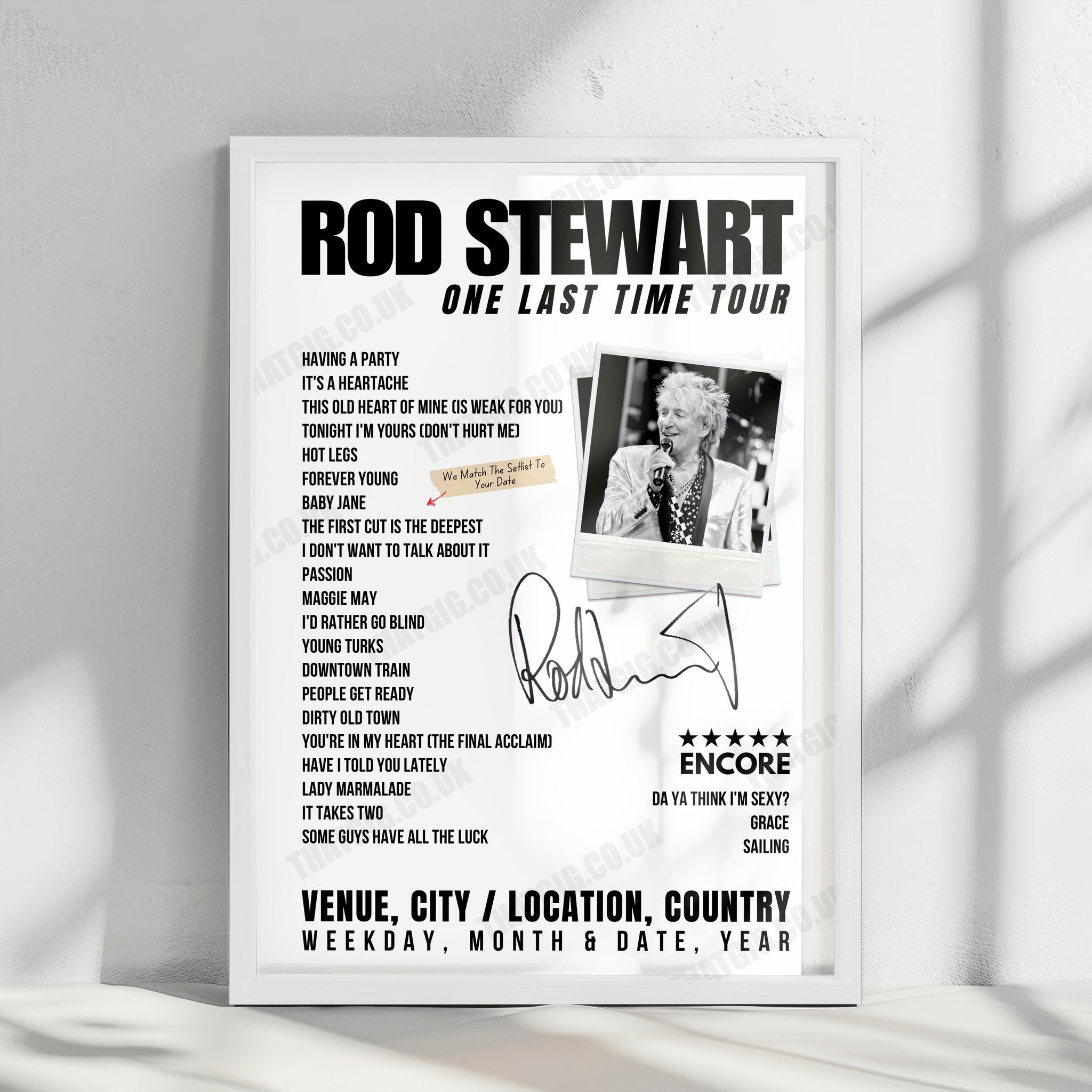 Rod Stewart Setlist Poster - The Colosseum at Caesars Palace, Las Vegas, NV, USA - July 26th, 2024