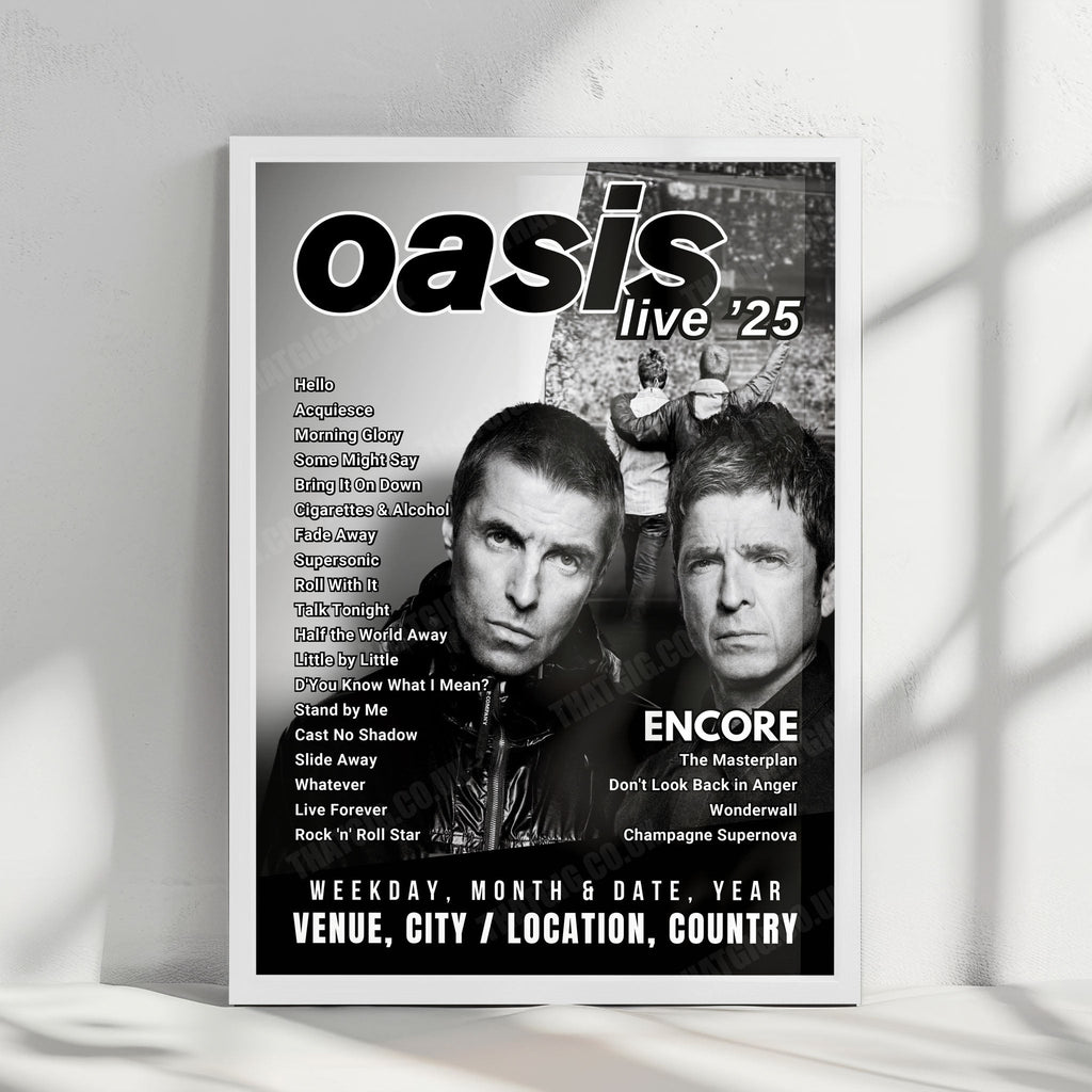 Oasis Setlist Poster - Rose Bowl, Pasadena - September 7th, 2025