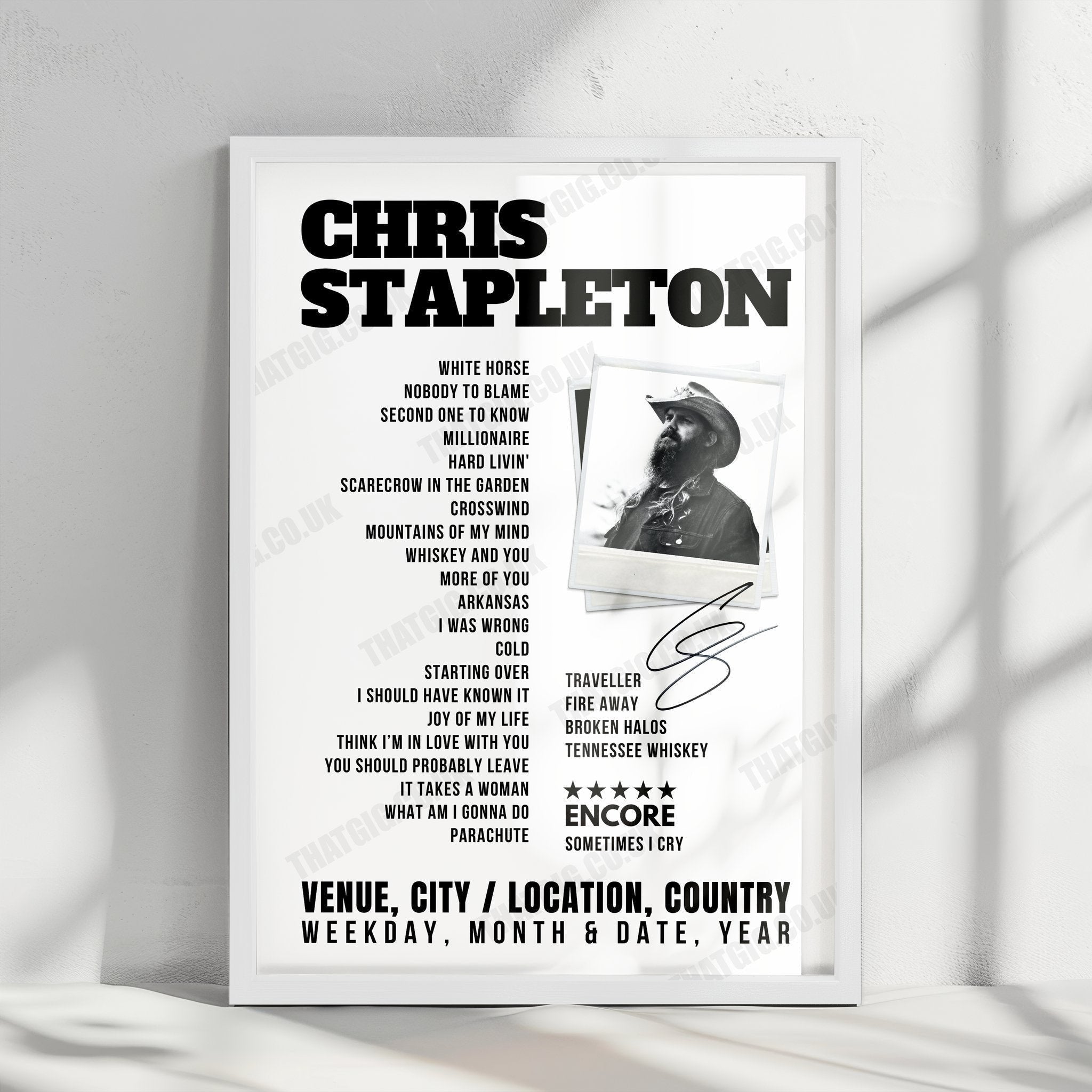 Chris Stapleton Setlist Poster - Value City Arena, Columbus - July 19th, 2024
