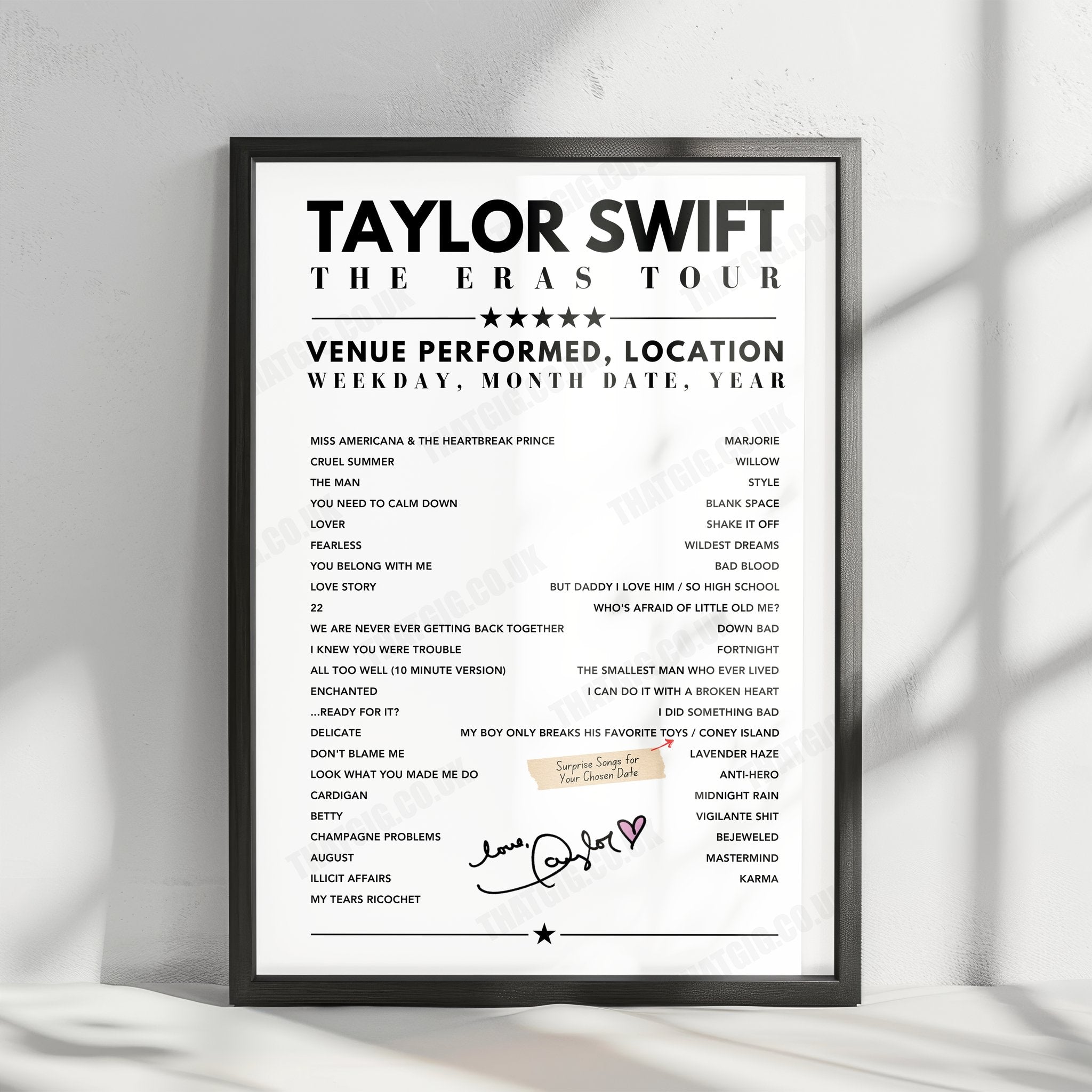 Taylor Swift Setlist Poster - Paris La Défense Arena, Nanterre - May 11th, 2024