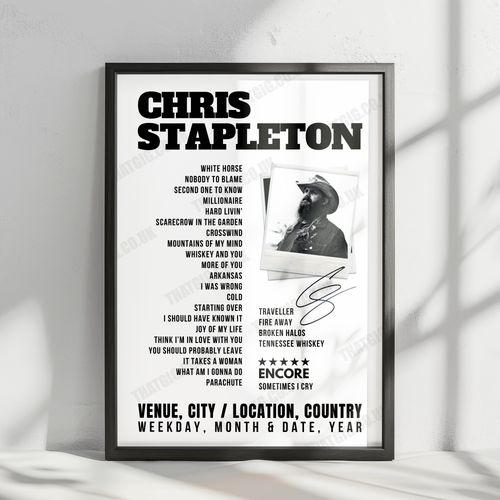 Chris Stapleton Setlist Poster - Cynthia Woods Mitchell Pavilion, The Woodlands - October 28th, 2022 | Setlist Poster | Inspired Creative Gifts