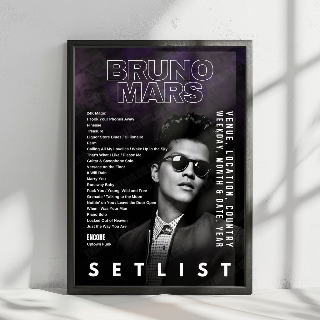 Bruno Mars Setlist Poster - Park Theater at Park MGM, Las Vegas - March 7th, 2020