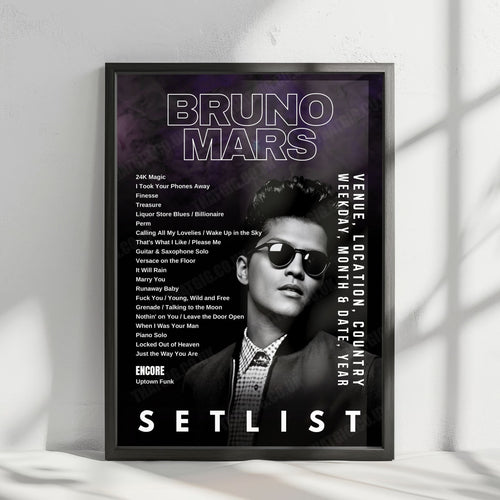 Bruno Mars Setlist Poster - Park Theater at Park MGM, Las Vegas - March 7th, 2020 | Setlist Poster | Inspired Creative Gifts
