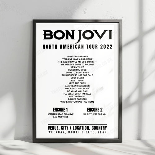 Bon Jovi Setlist Poster - Moody Center, Austin - April 23rd, 2022 | Setlist Poster | Inspired Creative Gifts