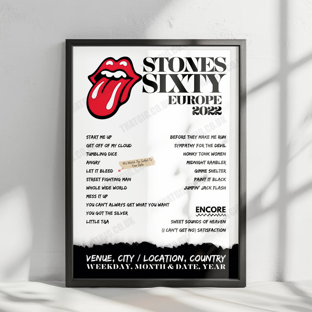The Rolling Stones Setlist Poster - Groupama Stadium, Décines-Charpieu, France - July 19th, 2022