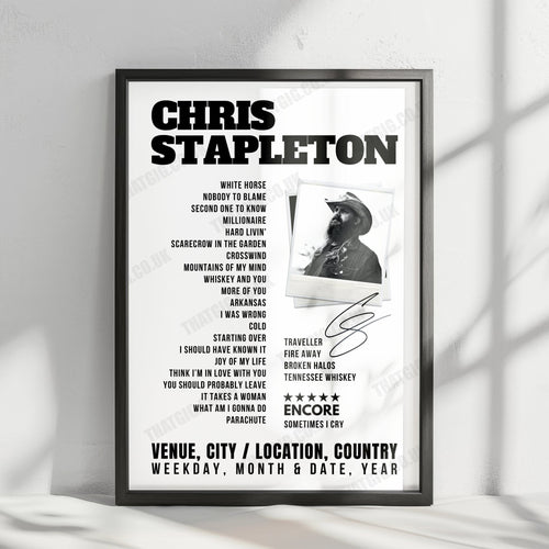 Chris Stapleton Setlist Poster - Value City Arena, Columbus - July 19th, 2024 | Setlist Poster | Inspired Creative Gifts