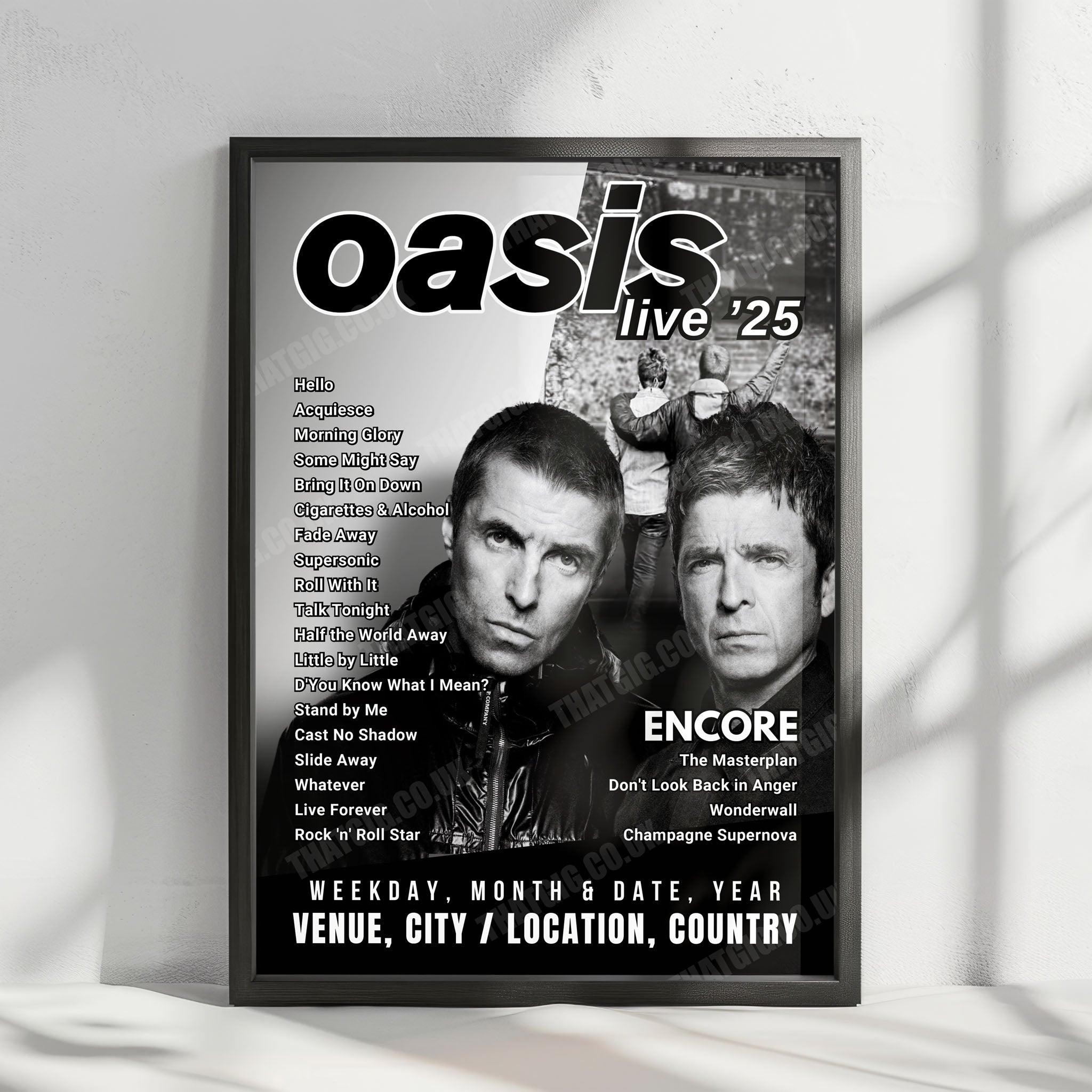 Oasis Setlist Poster - Rose Bowl, Pasadena - September 7th, 2025