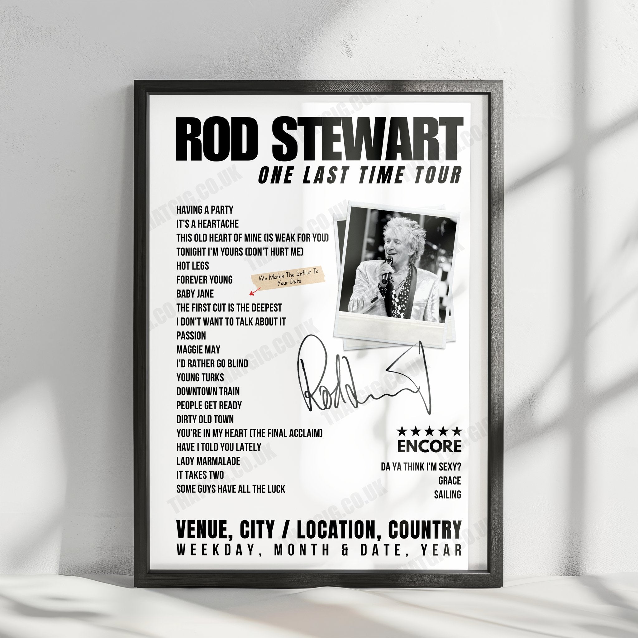 Rod Stewart Setlist Poster - The Colosseum at Caesars Palace, Las Vegas, NV, USA - July 26th, 2024