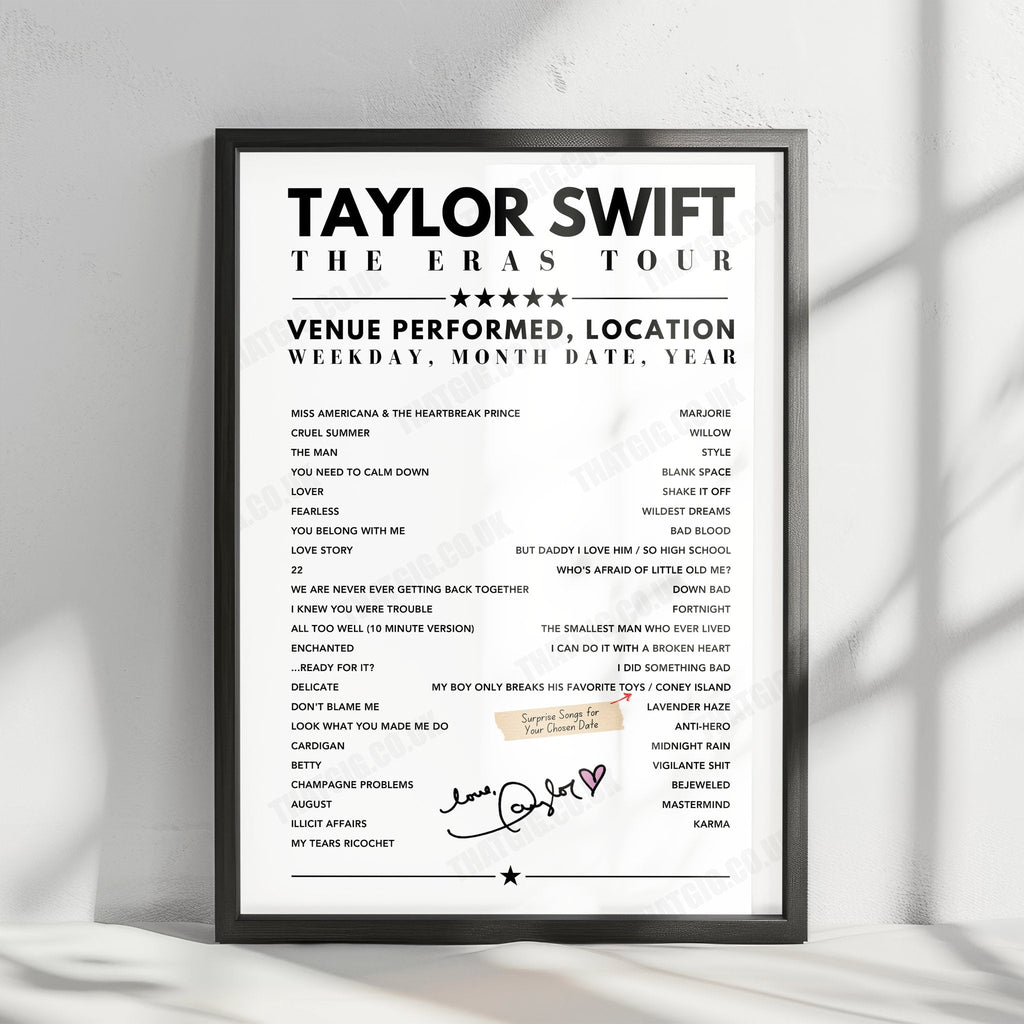 Taylor Swift Setlist Poster - Groupama Stadium, Décines-Charpieu - June 3rd, 2024