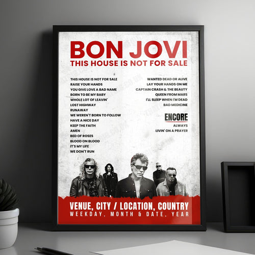 Bon Jovi Setlist Poster - Viejas Arena, San Diego - March 5th, 2017 | Setlist Poster | Inspired Creative Gifts