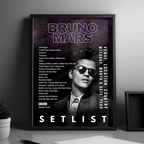 Bruno Mars Setlist Poster - Park Theater at Park MGM, Las Vegas - March 7th, 2020 | Setlist Poster | Inspired Creative Gifts