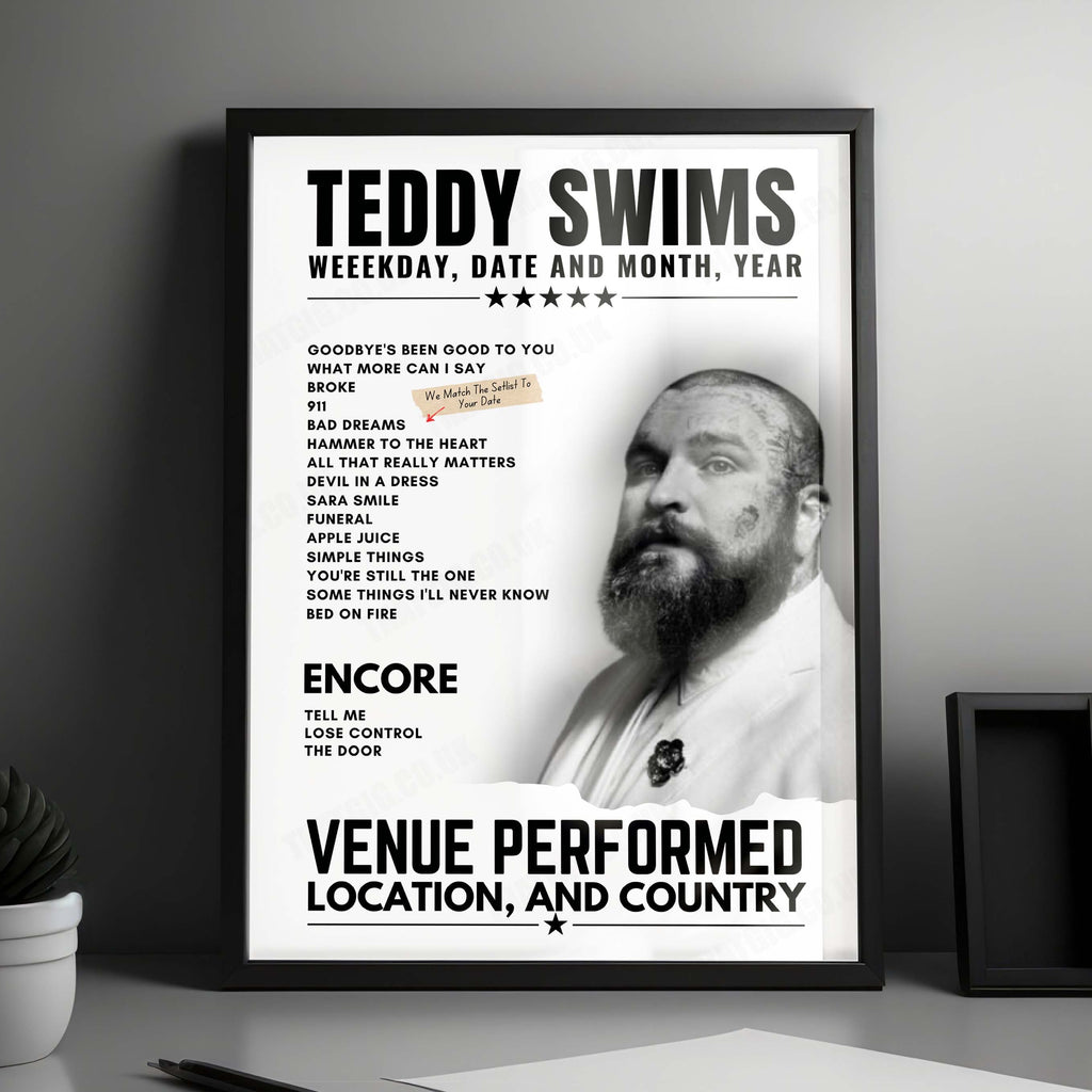 Teddy Swims Setlist Poster - Grand Casino Events Center, Hinckley - September 14th, 2024