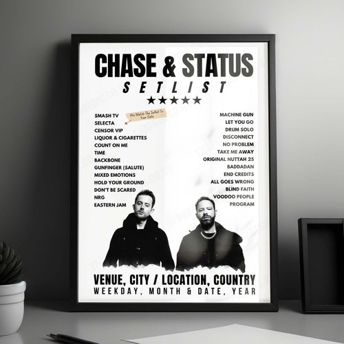 Chase & Status Setlist Poster - Boardmasters 2024, Watergate Bay, Newquay, England - August 9th, 2024 | Setlist Poster | Inspired Creative Gifts