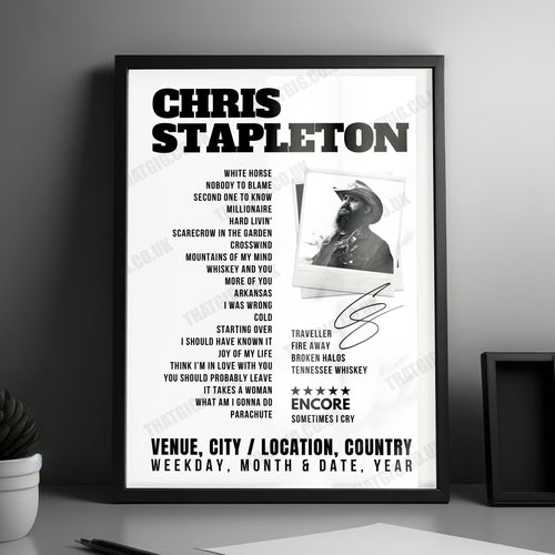 Chris Stapleton Setlist Poster - Value City Arena, Columbus - July 19th, 2024 | Setlist Poster | Inspired Creative Gifts