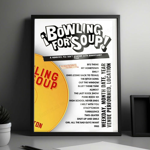 Bowling for Soup Setlist Poster - The Princess Theatre, Brisbane - December 11th, 2024 | Setlist Poster | Inspired Creative Gifts