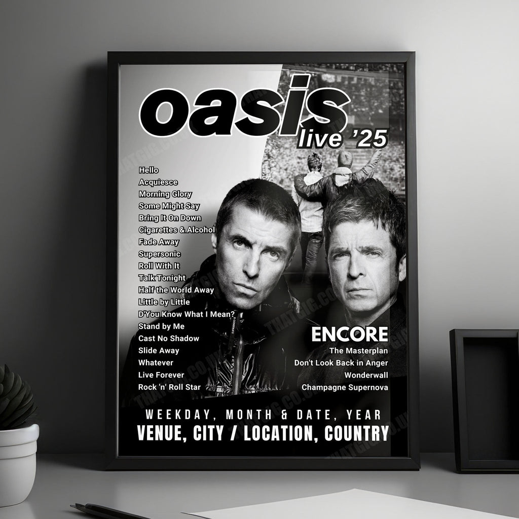 Oasis Setlist Poster - Rose Bowl, Pasadena - September 7th, 2025