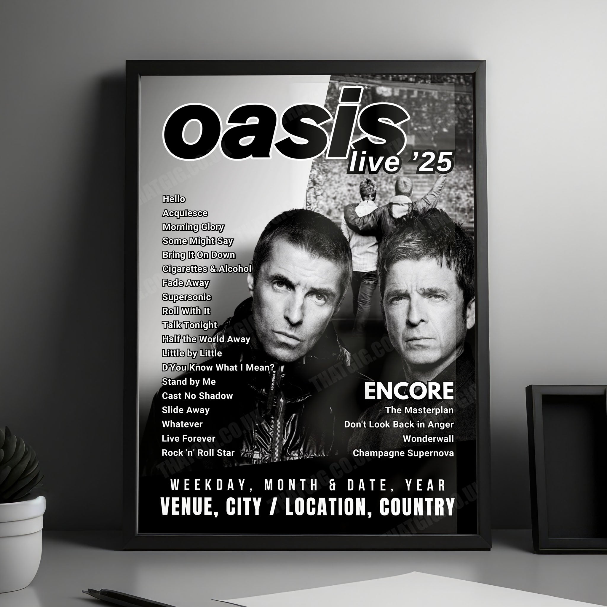 Oasis Setlist Poster - Rose Bowl, Pasadena - September 7th, 2025