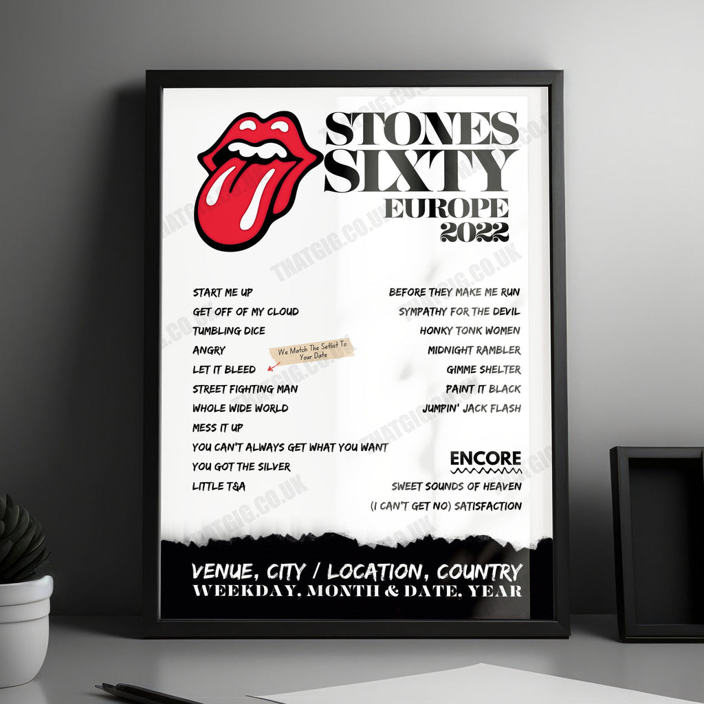 The Rolling Stones Setlist Poster - Groupama Stadium, Décines-Charpieu, France - July 19th, 2022