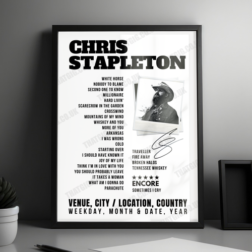 Chris Stapleton Setlist Poster - Cynthia Woods Mitchell Pavilion, The Woodlands - October 28th, 2022 | Setlist Poster | Inspired Creative Gifts
