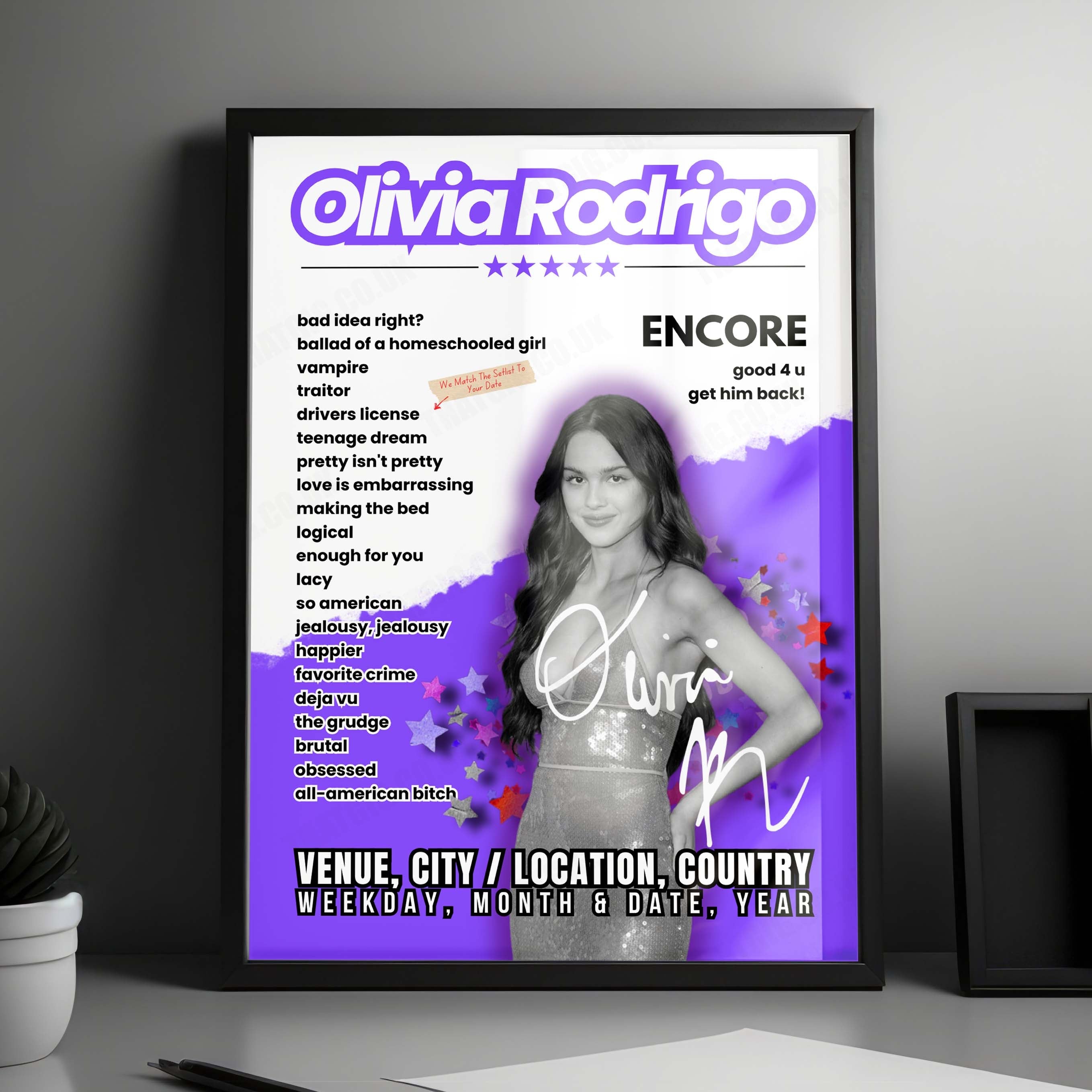 Olivia Rodrigo Setlist Poster - Rod Laver Arena, Melbourne - October 9th, 2024