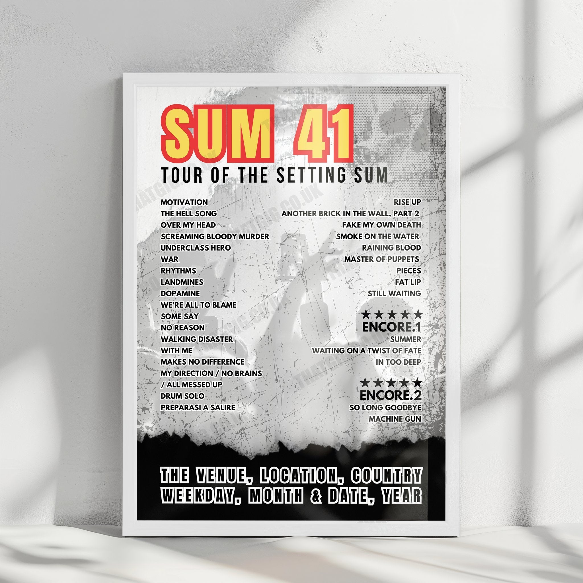 Sum 41 Setlist Poster - Uber Eats Music Hall, Berlin - November 4th, 2024