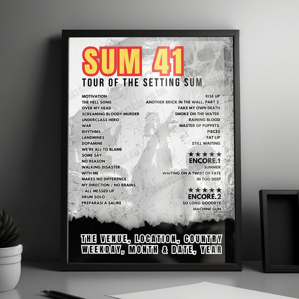 Sum 41 Setlist Poster - The Fillmore Miami Beach at Jackie Gleason Theater, Miami Beach - September 23rd, 2024