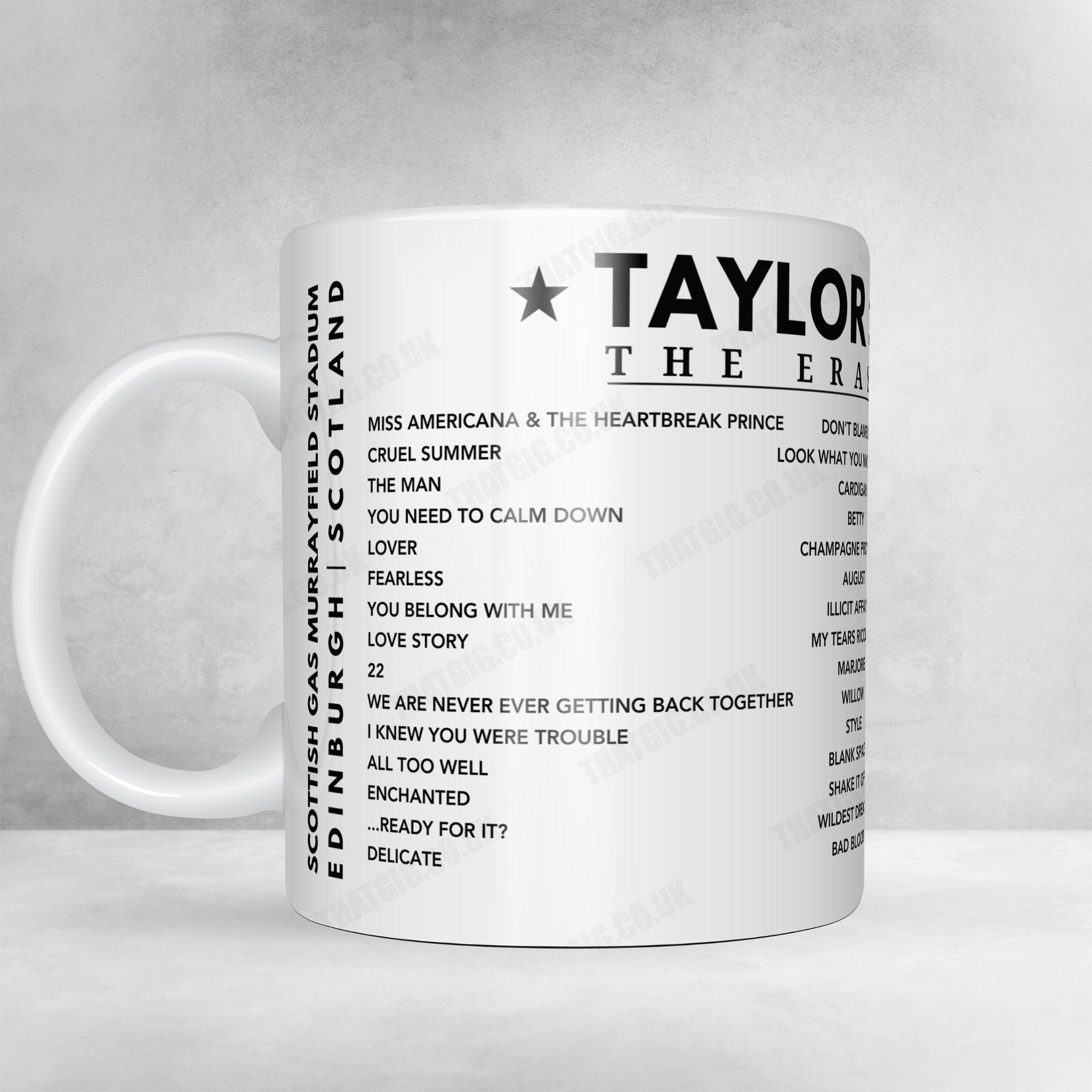 Taylor Swift Setlist Mug - Scottish Gas Murrayfield Stadium, Edinburgh - June 7th, 2024
