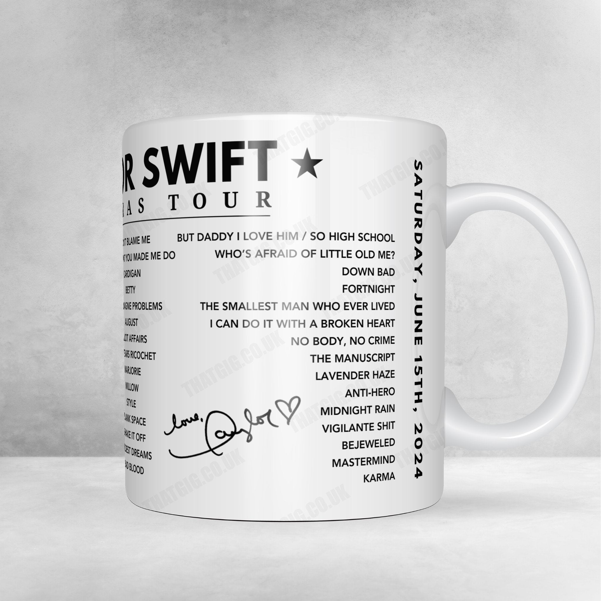 Taylor Swift Setlist Mug - Anfield, Liverpool, England - June 15th, 2024