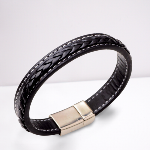Men's Stitched Black Leather Bracelet | Mens Bracelet | Inspired Creative Gifts