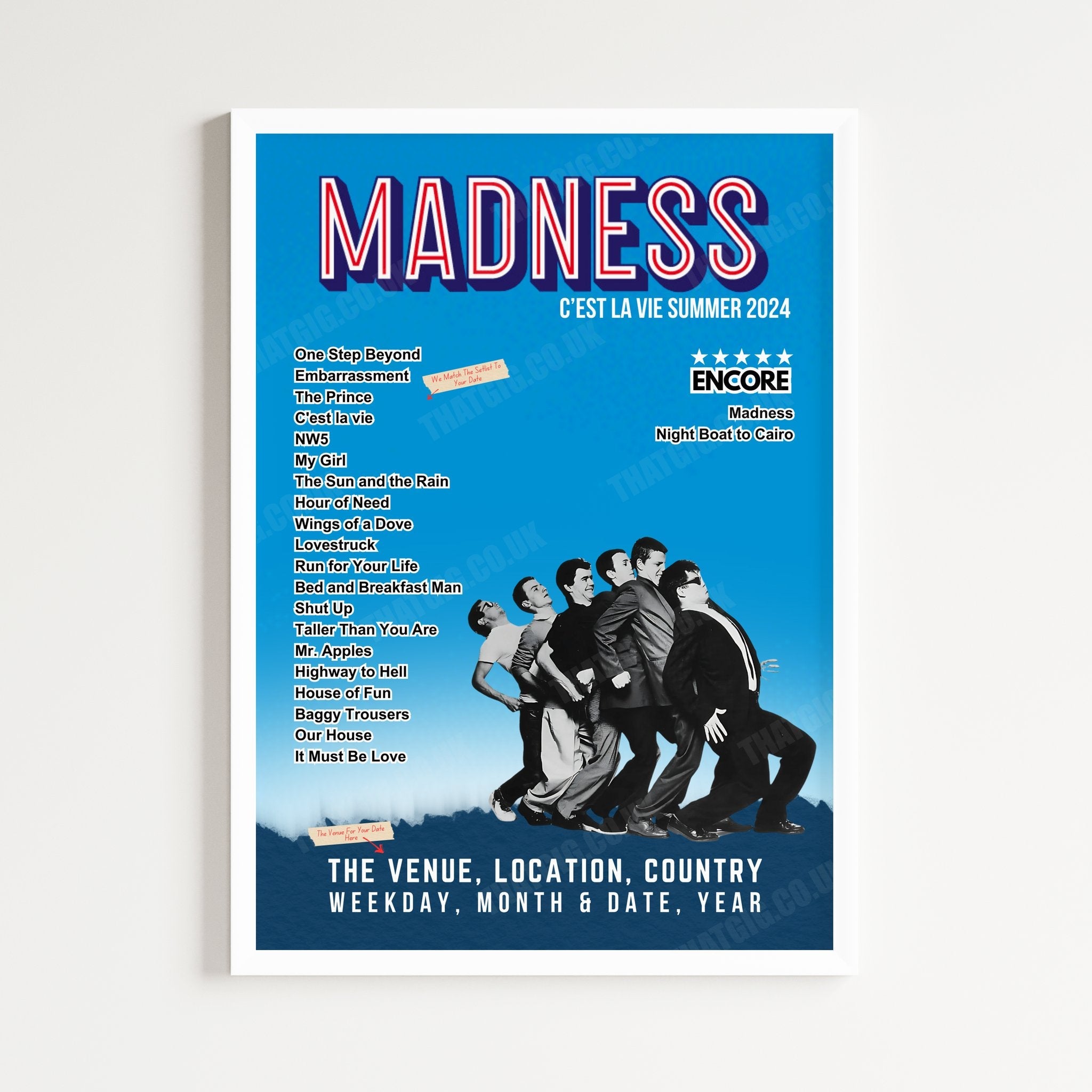 Madness Setlist Poster - Custom House Square, Belfast - August 9th, 2024