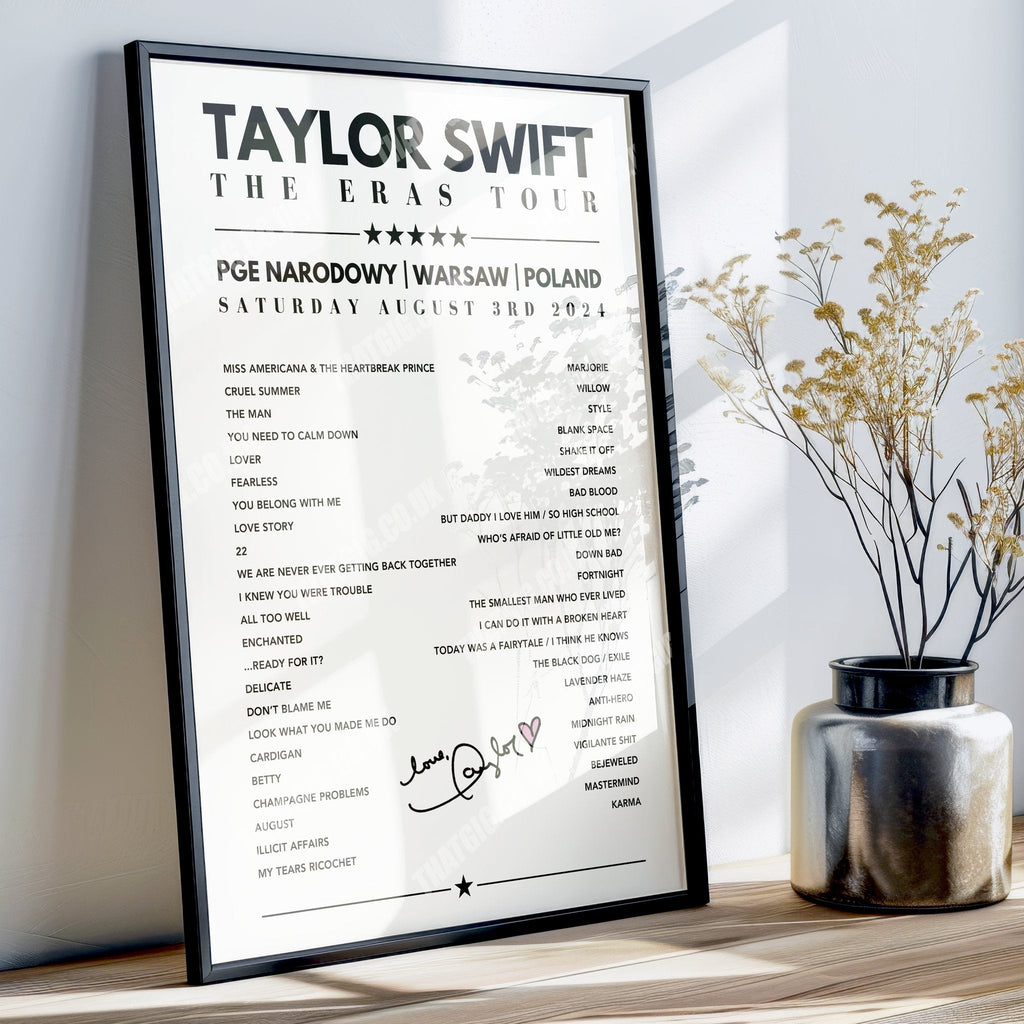 Taylor Swift Setlist Poster - PGE Narodowy, Warsaw - August 3rd, 2024