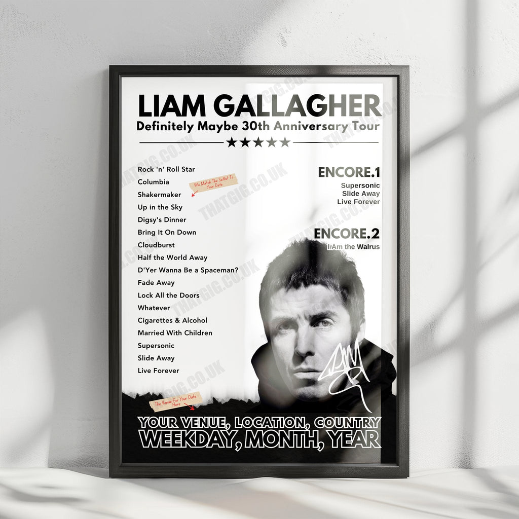 Liam Gallagher Setlist Poster - Rockfield Studios, Monmouth - May 24th, 2022