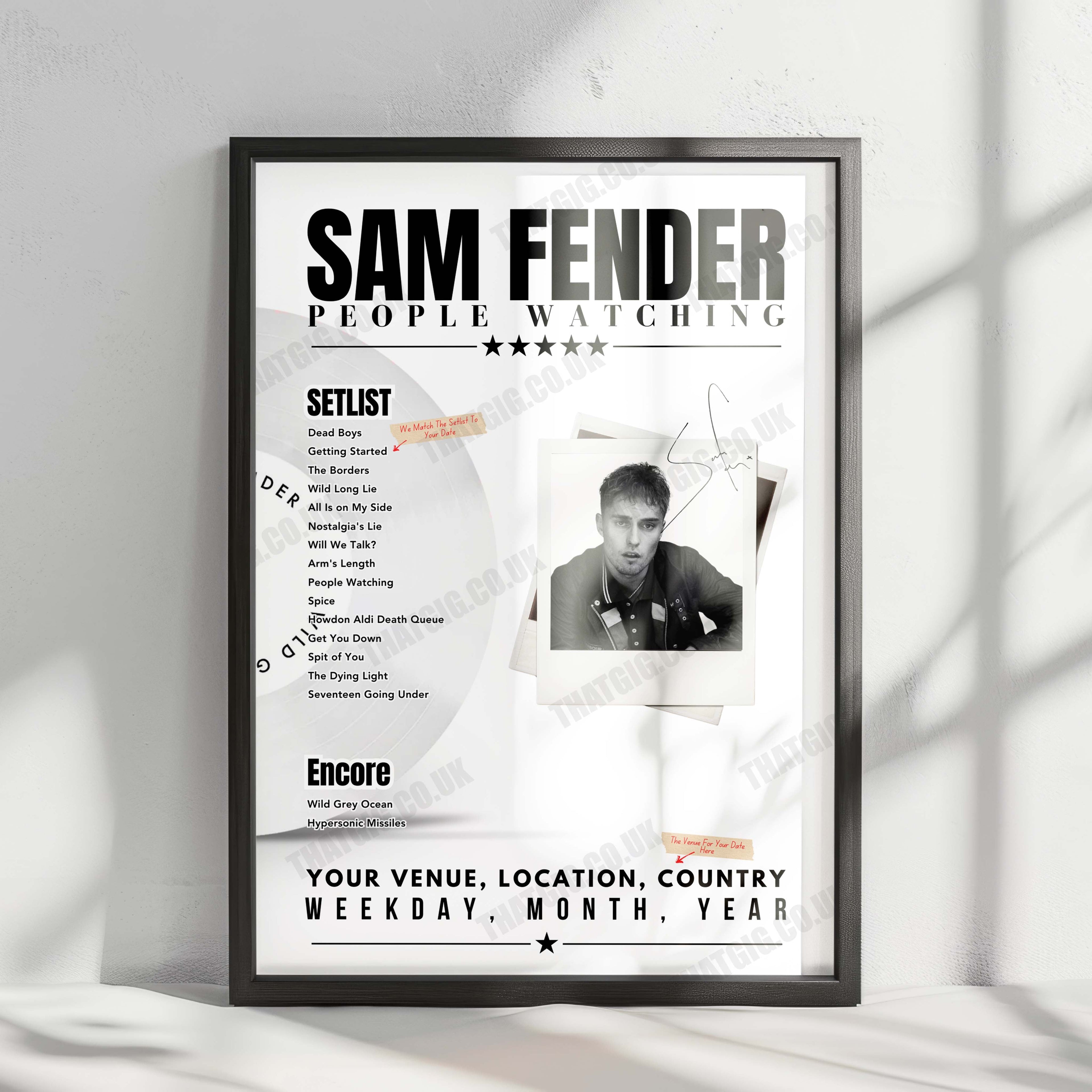 Sam Fender Setlist Poster - Fox Theater, Oakland - April 11th, 2025