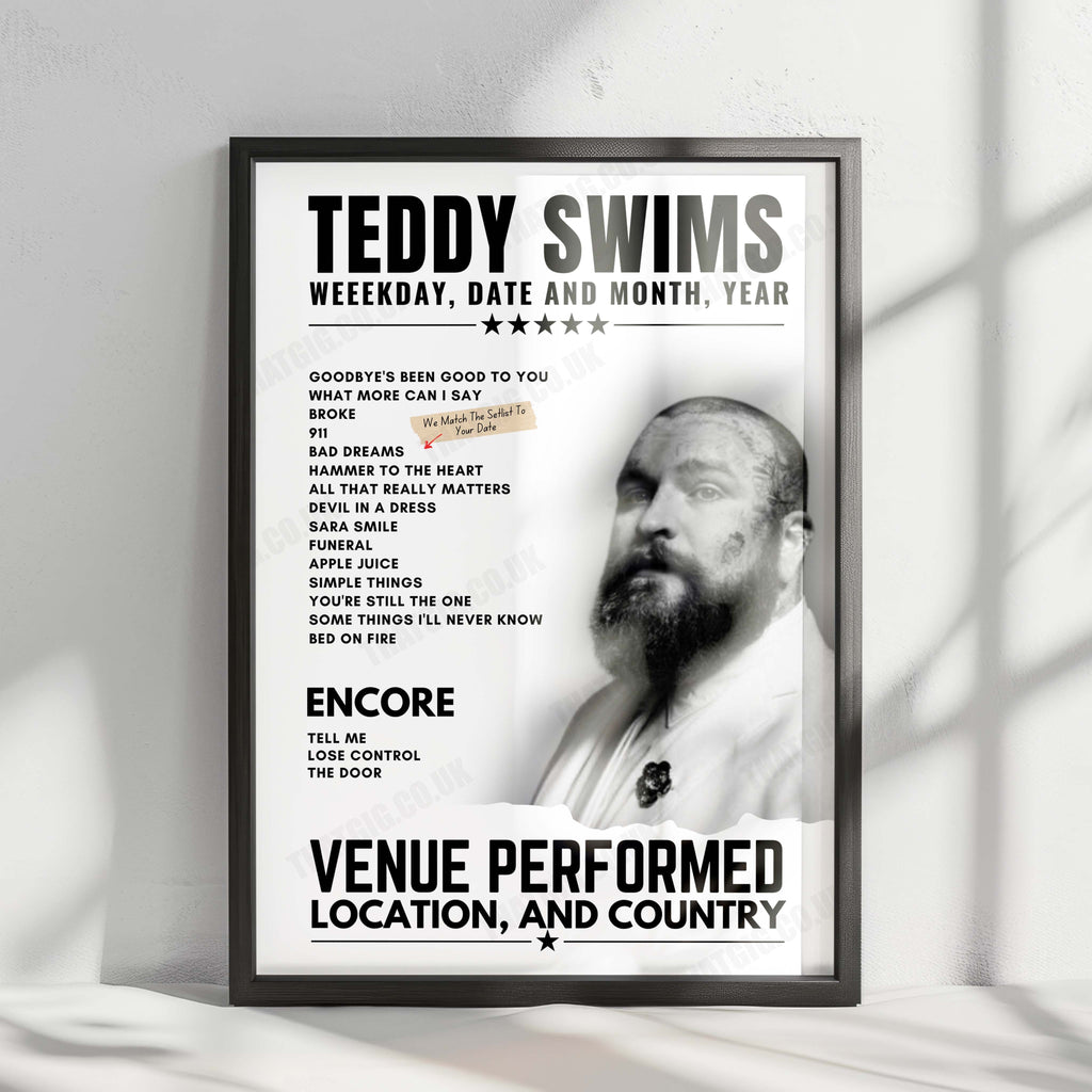Teddy Swims Setlist Poster - Grand Casino Events Center, Hinckley - September 14th, 2024
