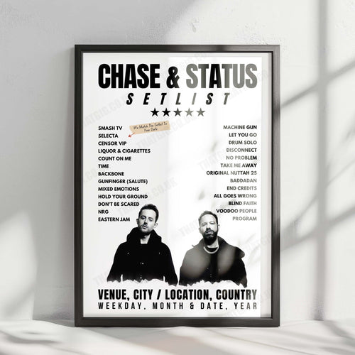 Chase & Status Setlist Poster - Boardmasters 2024, Watergate Bay, Newquay, England - August 9th, 2024 | Setlist Poster | Inspired Creative Gifts