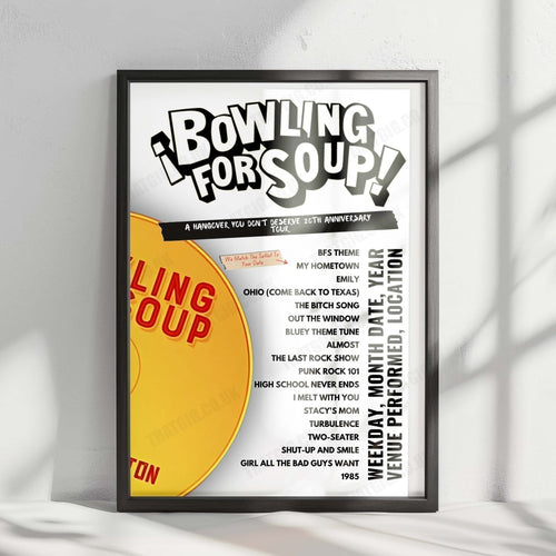 Bowling for Soup Setlist Poster - The Princess Theatre, Brisbane - December 11th, 2024 | Setlist Poster | Inspired Creative Gifts