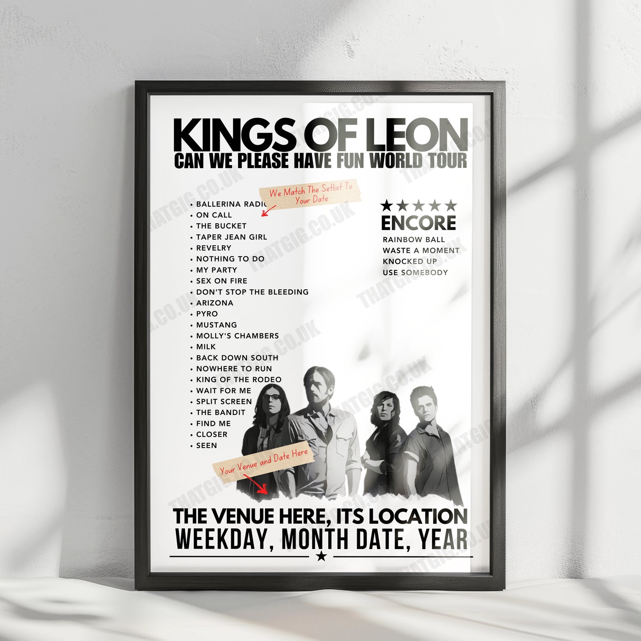 Kings of Leon Setlist Poster - Dickies Arena, USA - August 17th, 2024