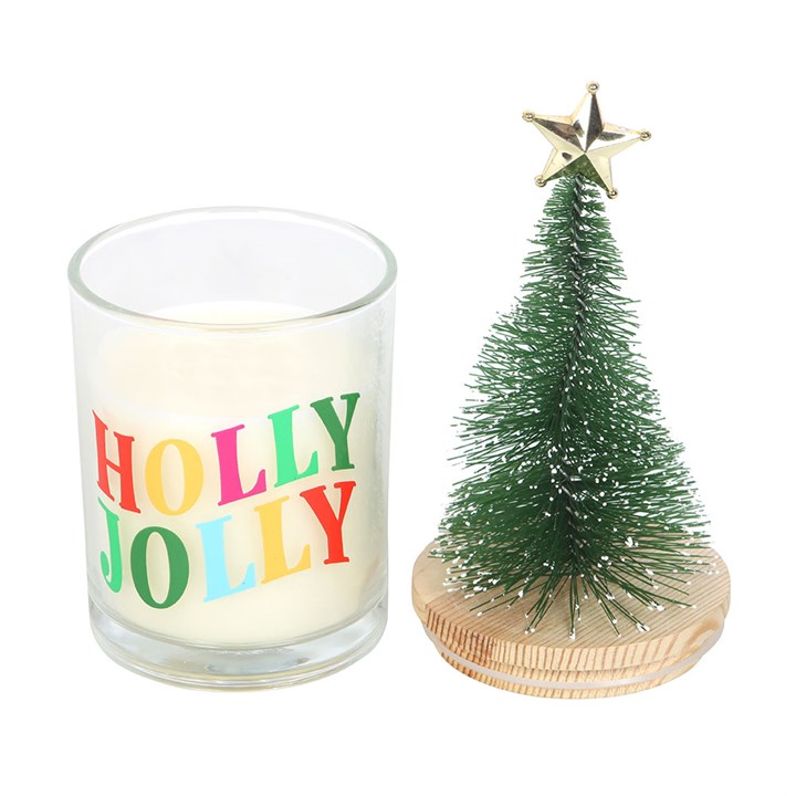 Holly Jolly Pine & Fir Glass Candle with Tree - Candles - Inspired Creative Gifts