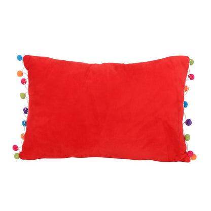 Red Holly Jolly Cushion with Pom Poms - Inspired Creative Gifts