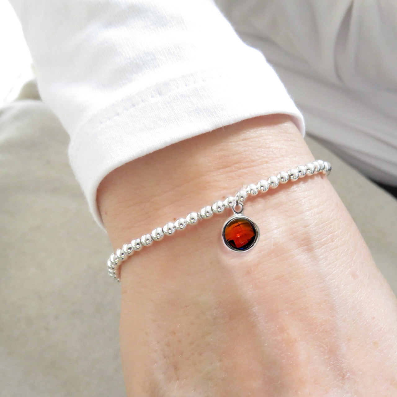 Birthstone Silver Beaded Bracelet Birthday Gift