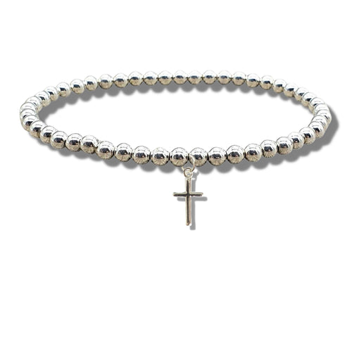 Mini Cross Silver Beaded Bracelet | Womans Bracelet | Inspired Creative Gifts