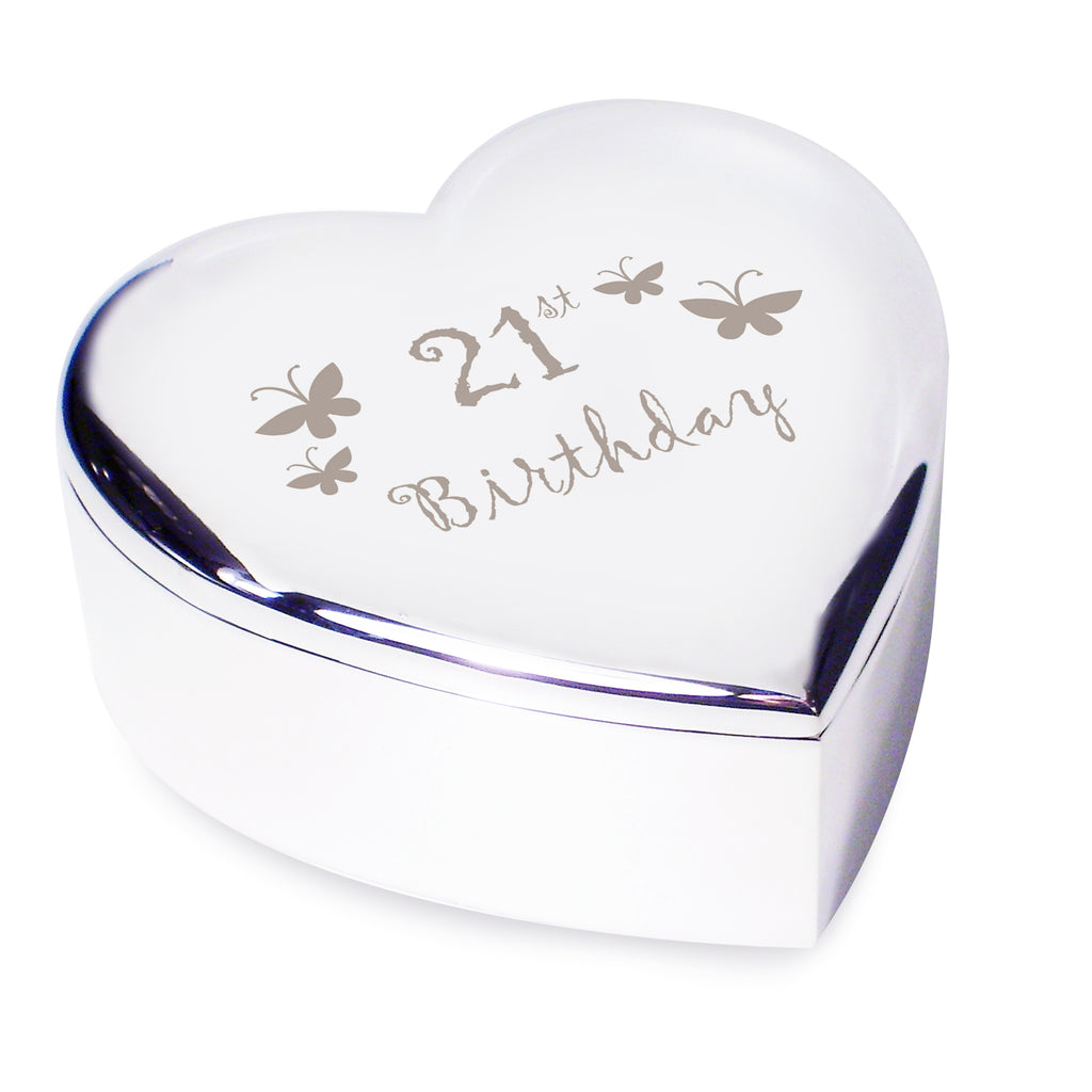 21st Butterflies Heart Trinket Box for Birthday