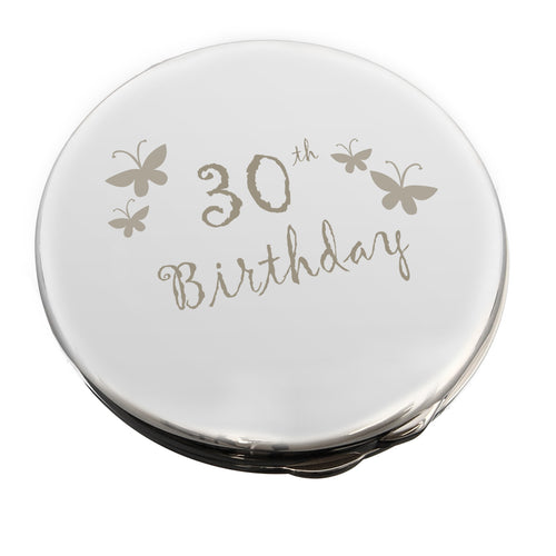 30th Butterfly Round Compact Mirror | Birthday Gift