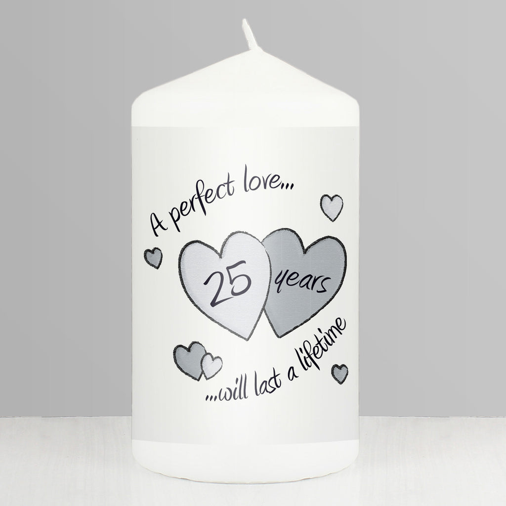 Perfect Love Silver Anniversary Pillar Candle | Candles & Reed Diffusers
