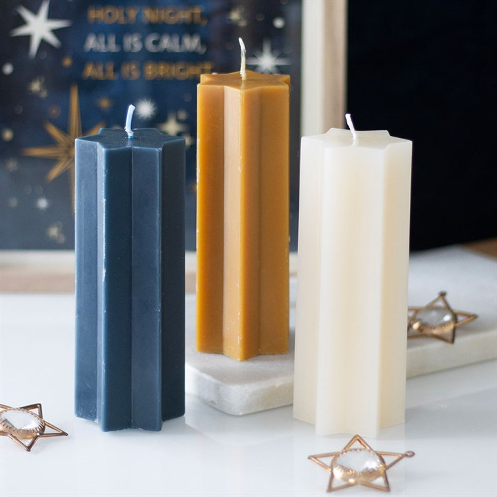 Navy Starry Night Star Shaped Taper Candle - Candles - Inspired Creative Gifts