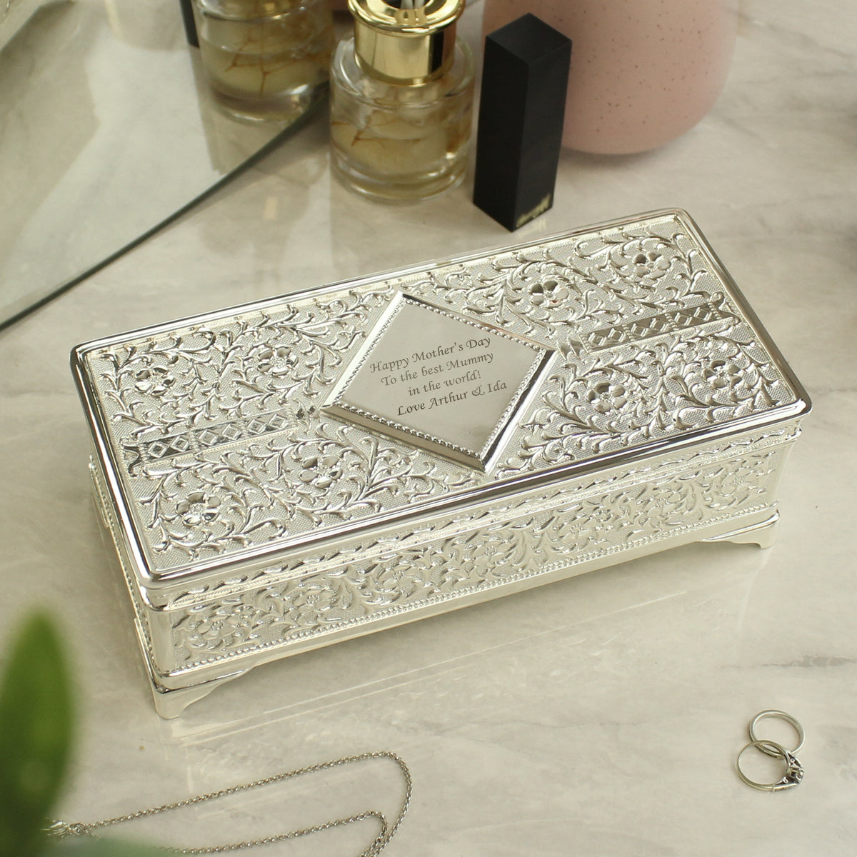 Personalised Antique Silver Plated Jewellery Box for Christmas