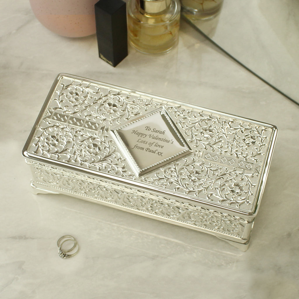 Personalised Antique Silver Plated Jewellery Box for Christmas
